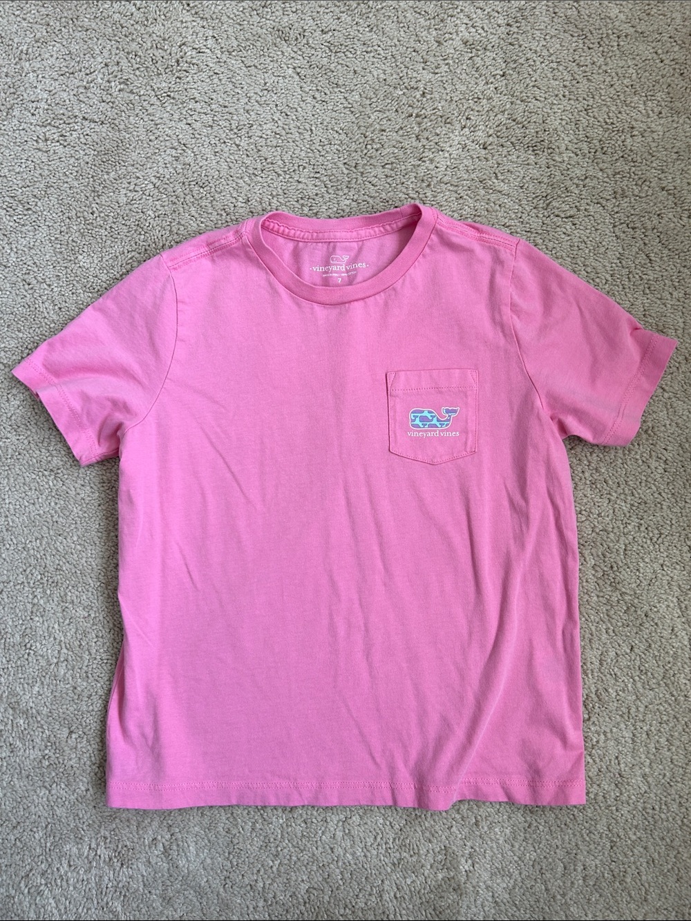 Vineyard Vines Kids Bright Pink Pocket Tee with Whale Logo, 7